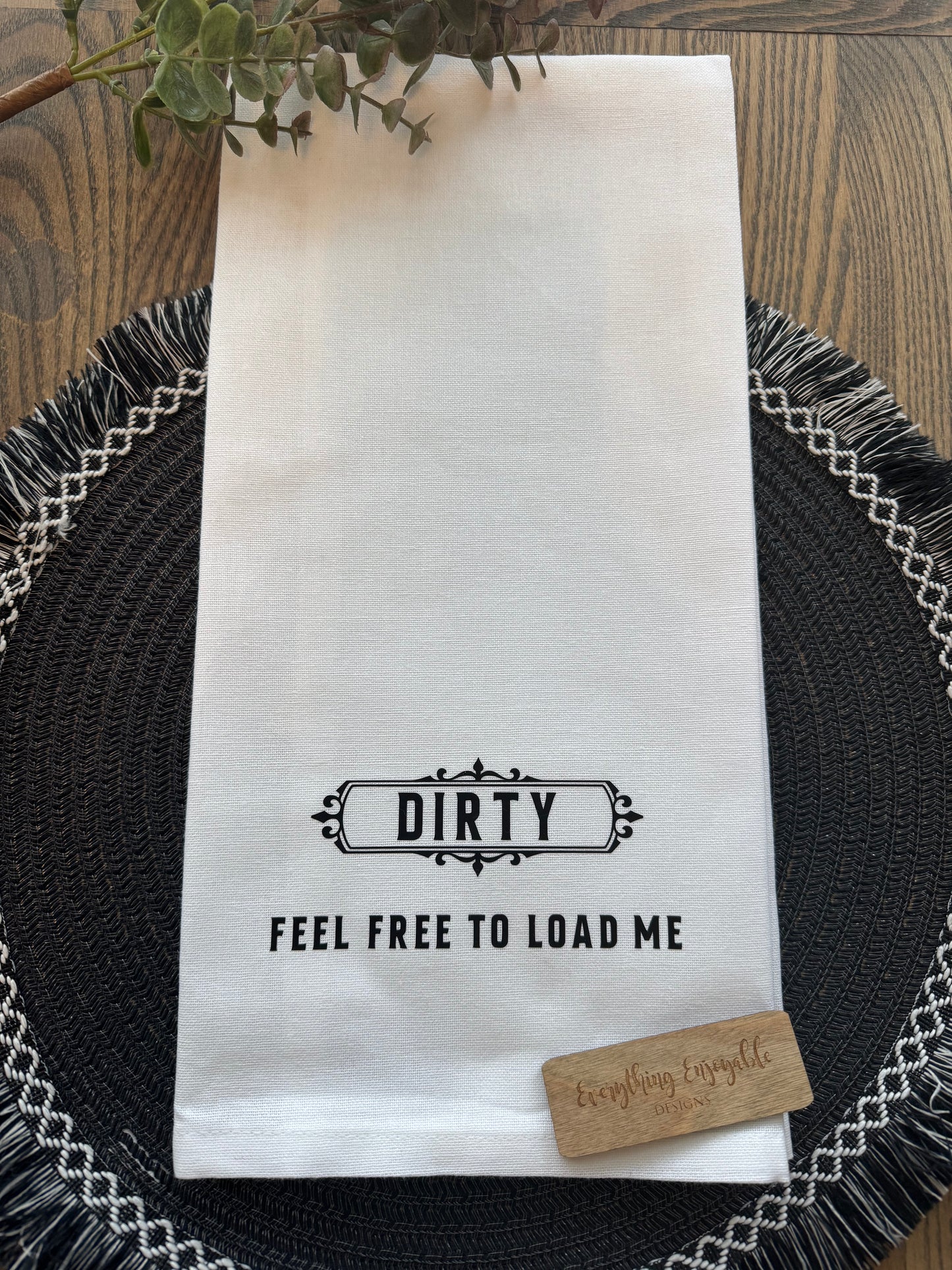 Reversible Dishwasher Tea Towel – Clean & Dirty Sign | Handmade Cotton Flour Sack Kitchen Towel