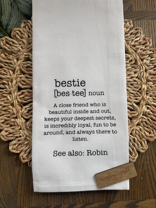 Personalized Bestie Definition Tea Towel – Sentimental Friendship Gift