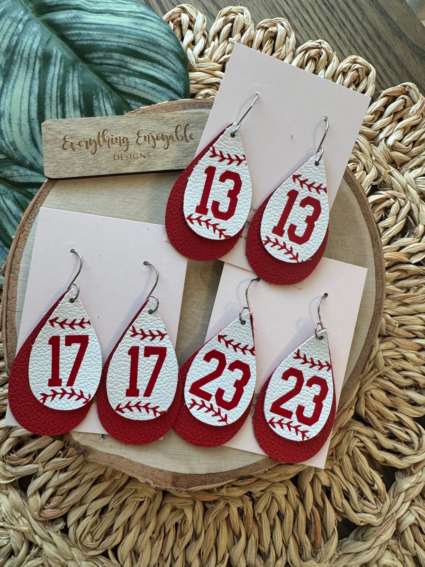 Custom Genuine Leather Baseball Earrings – Player Number & Team Spirit Jewelry