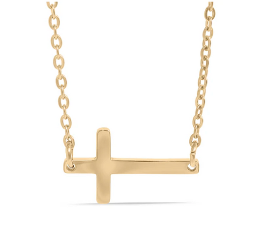 Gold or Silver Stainless Steel Horizontal Cross Necklace