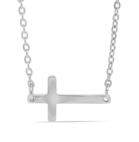 Gold or Silver Stainless Steel Horizontal Cross Necklace