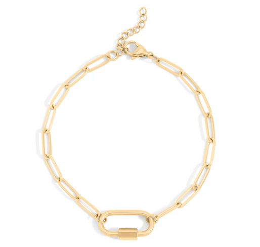 Gold Paperclip Chain Stainless Steel Carabiner Bracelet with Extender