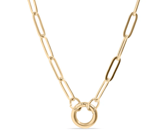 Gold Paperclip Chain Stainless Steel Charm Keeper Necklace