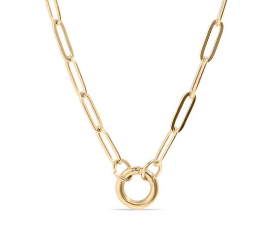 Gold Paperclip Chain Stainless Steel Charm Keeper Necklace