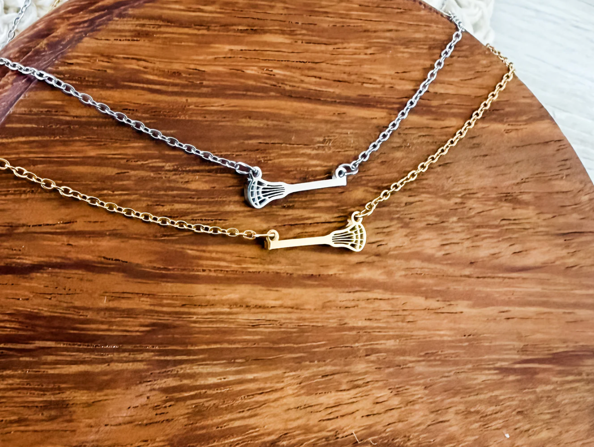 Gold or Silver Stainless Steel Horizontal Tiny Lacrosse Necklace - Gold or Silver