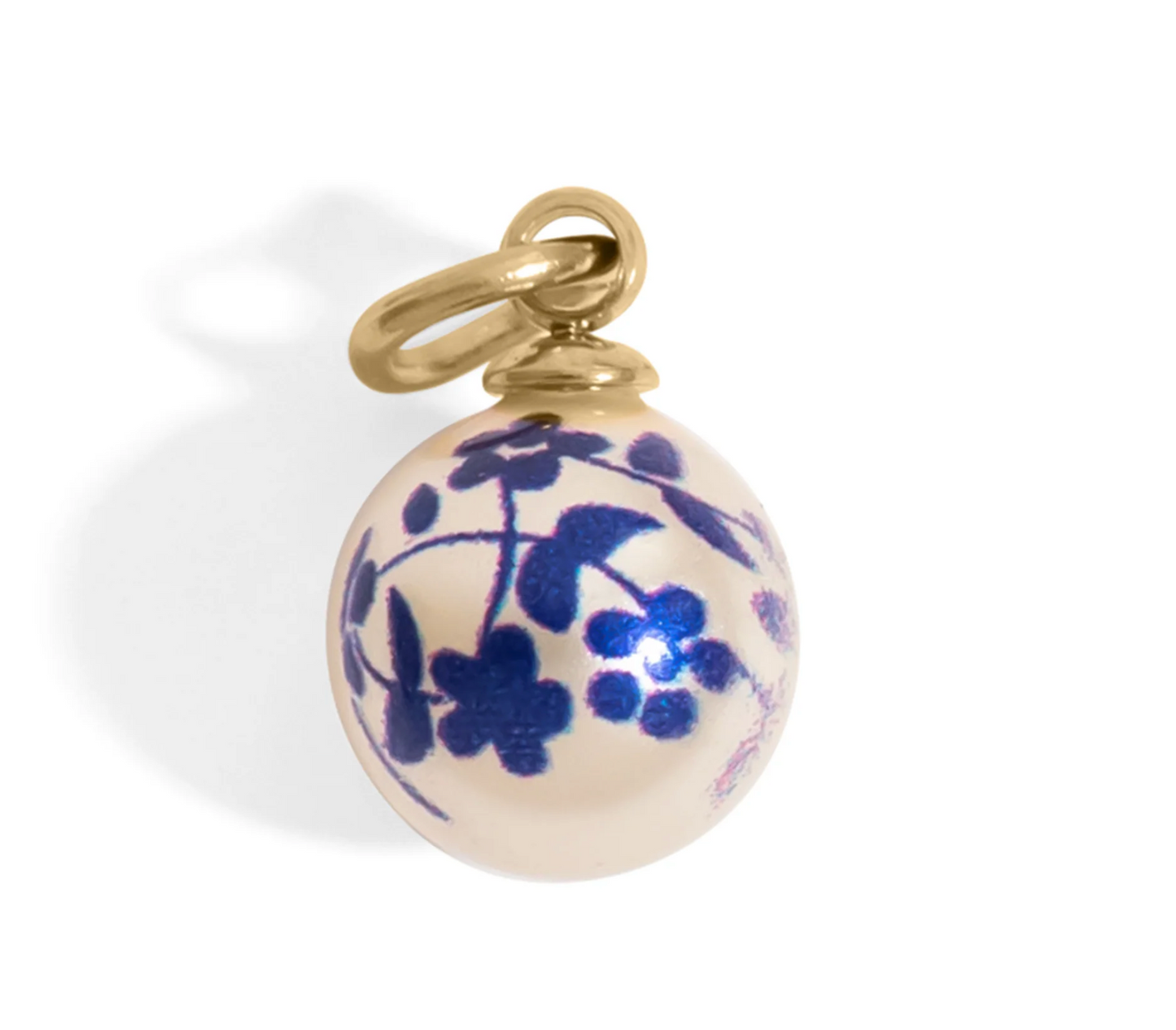 18K Gold PVD Stainless Steel Floral Printed Pearl Charm