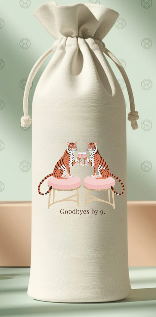 Goodbyes by 9 Wine Bag | Chinoiserie Tiger Wine Bag | Funny Hostess Gift