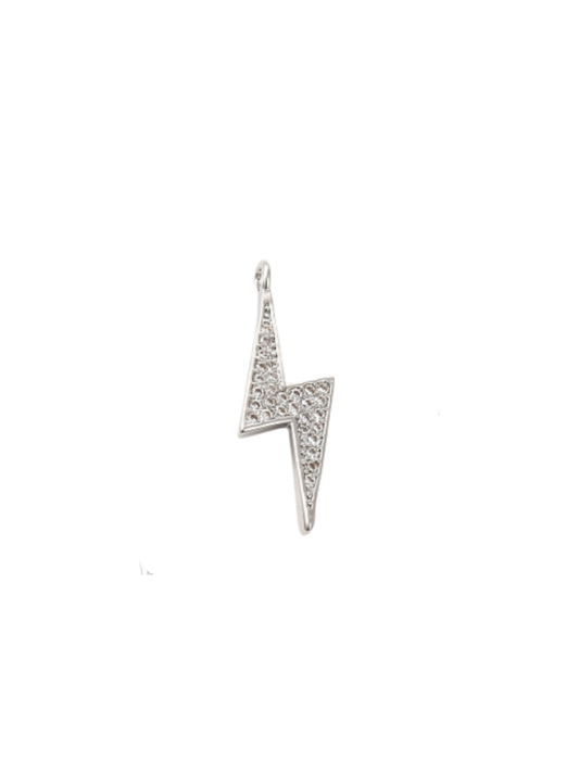Pave Lightning Bolt Charm – Silver Tone