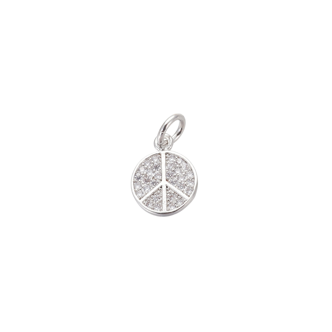 Silver Peace Sign with Cubic Zirconia Charm