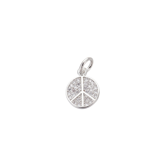 Silver Peace Sign with Cubic Zirconia Charm