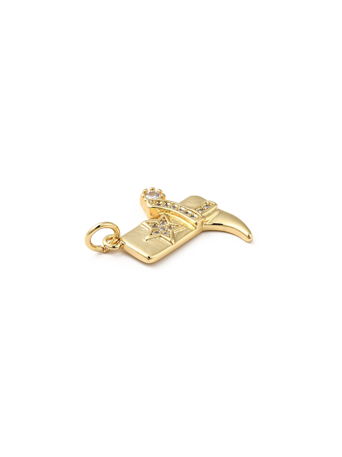 Gold Cowgirl Boot Charm with Cubic Zirconia Accents